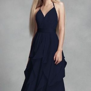 David's Bridal Navy/Marin Chiffon Bridesmaid Dress